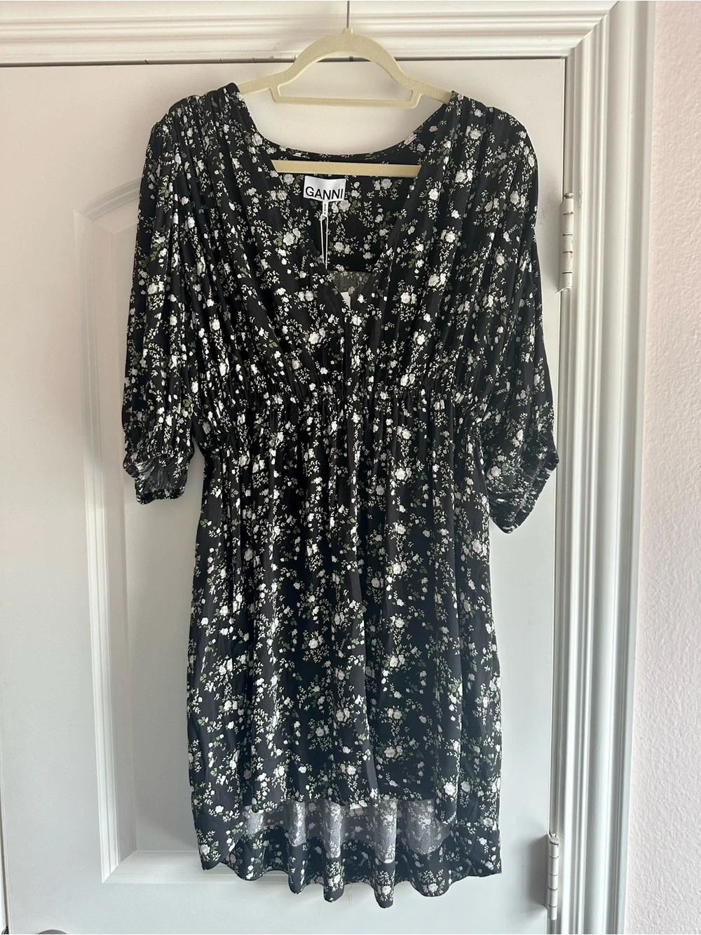 Ganni Black and White Floral Mini Dress - Picture 2 of 8